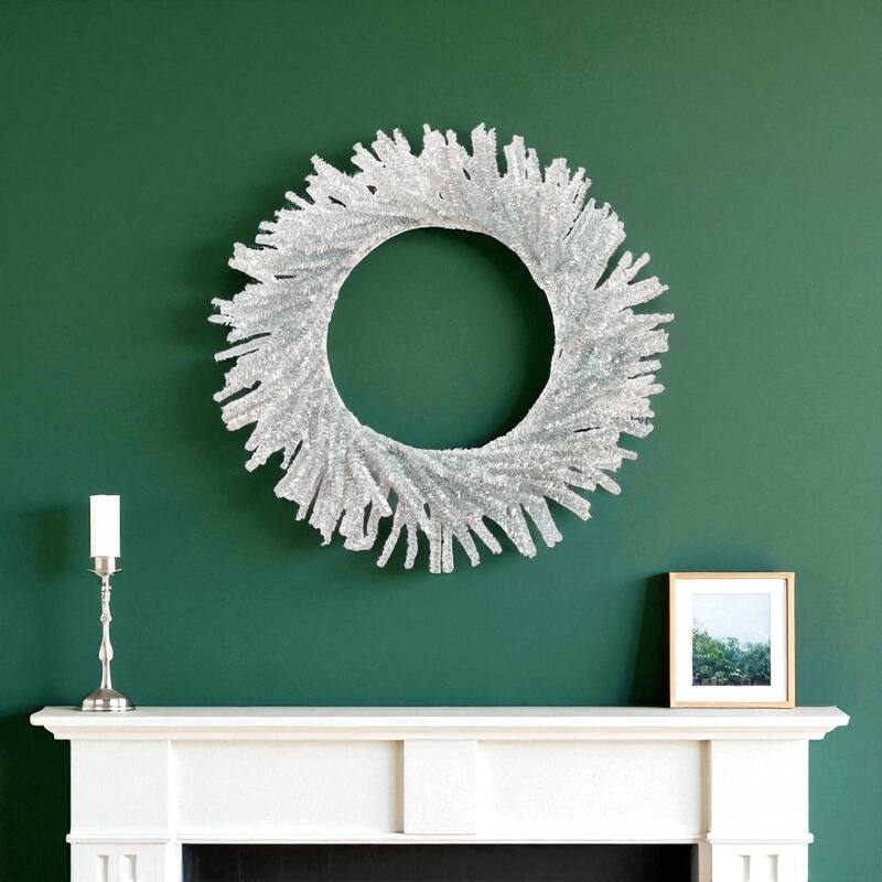 HomeRoots 21" Silver Tinsel Faux Pine Christmas Artificial Wreath - Silver - 21.00 in. x 21.00 in.  x 5.00 in.