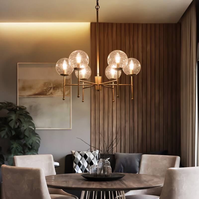 Koini Mid-century Modern 6-light Orb Glass Chandelier Wheel Hanging Lights for Dining Room - D26'' x H90''