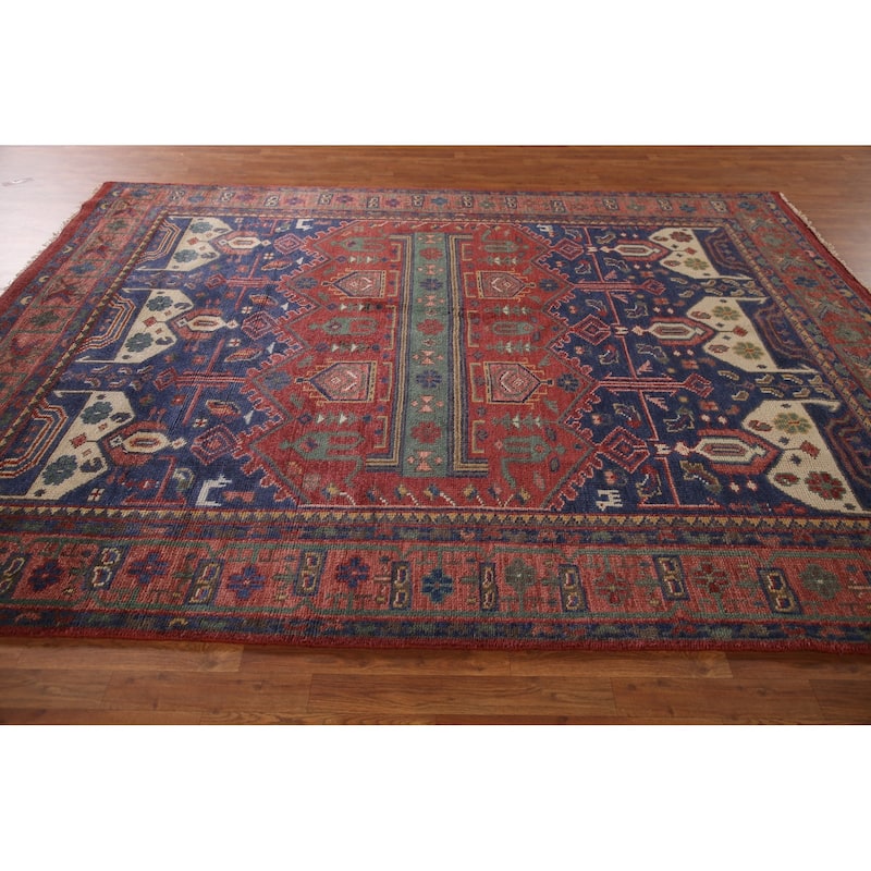 Red & Blue Sirjan Oriental Area Rug Hand-knotted Wool Carpet - 8'0"x 10'1"