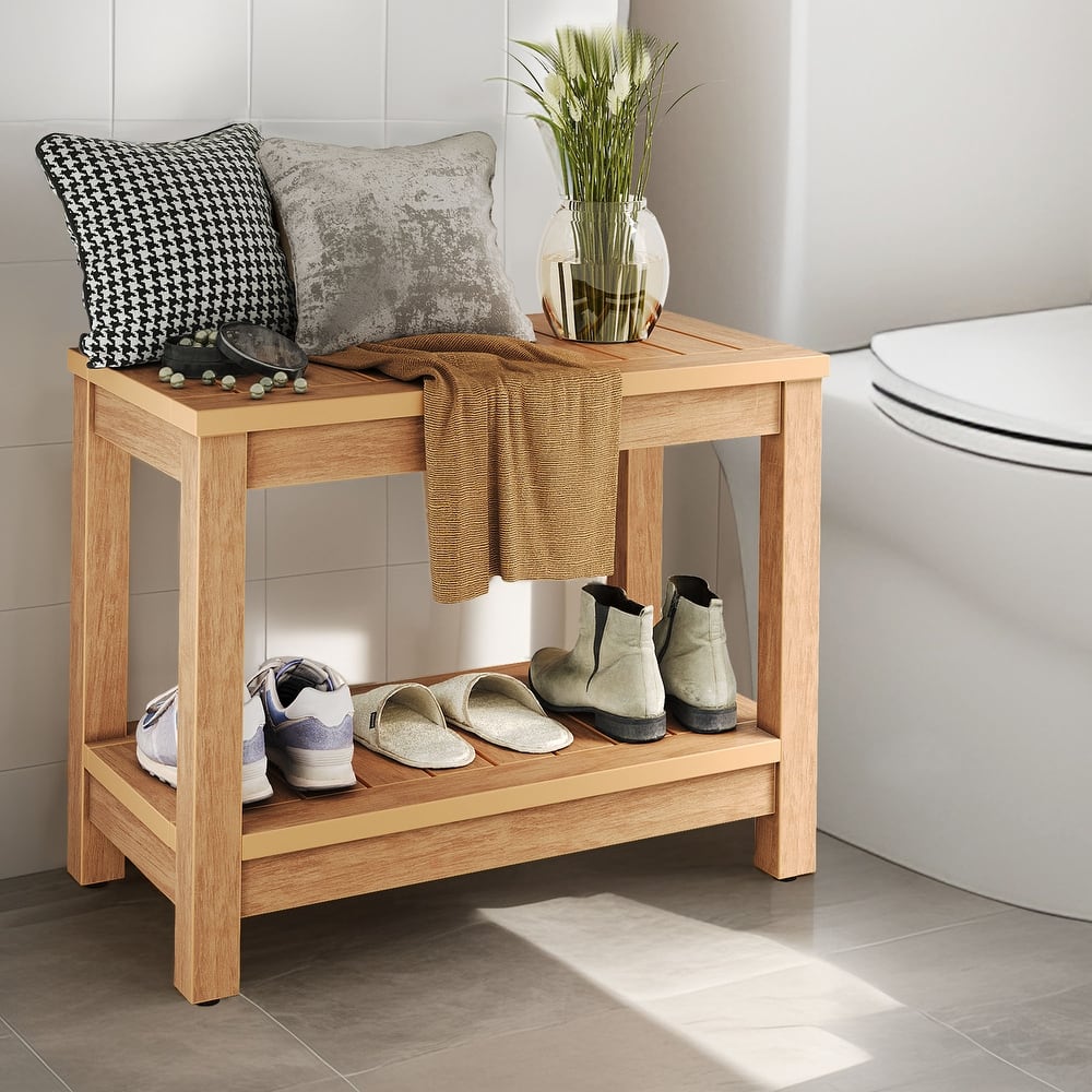 Moasis 2-Tier Shower Bench Water Resistant Bath Shower Stool With Storage Shelf