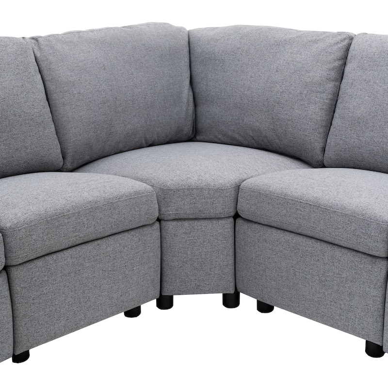 88.9" Linen Power Recliner Sectional 5-Seat Sofa with USB Ports and Storage Drawers