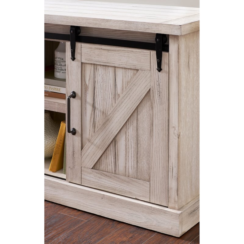 Avondale 60" TV Console, Barn Door Entertainment Stand, Wood Accent Cabinet, Brown
