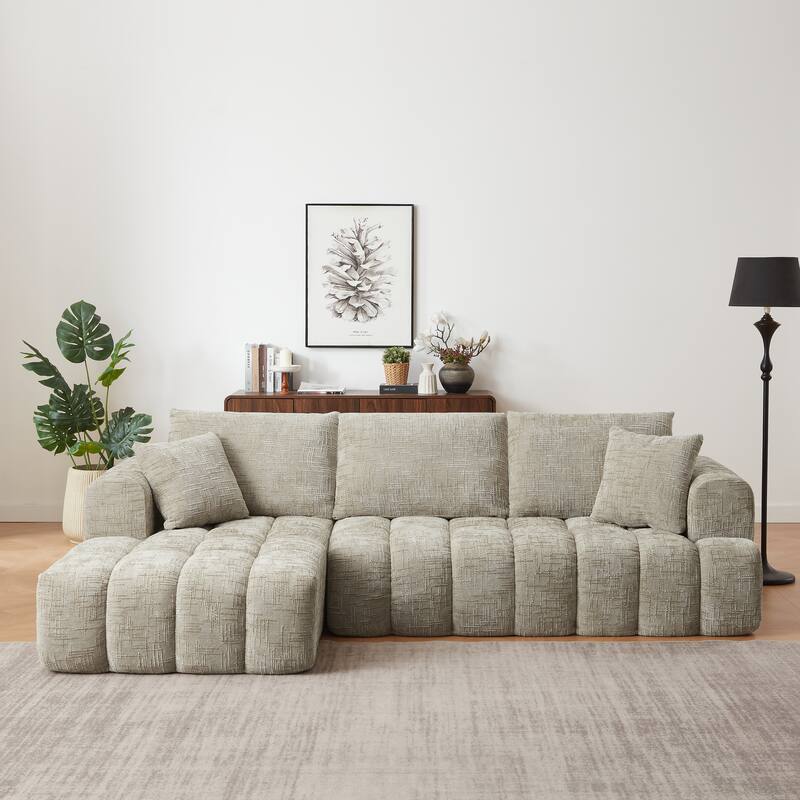 Modular Corduroy L-shaped Sectional Sofa with Chaise, Deep Seat & Plush Cushions, 3 Seater Couch for Living Room