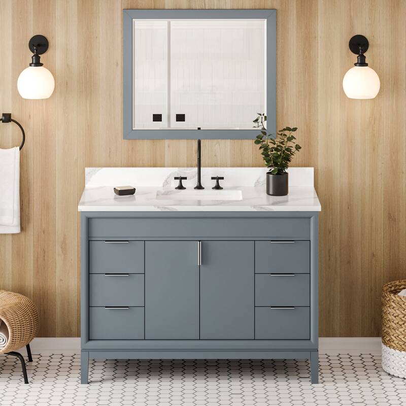 Jeffrey Alexander VKITTHE48R-QUARTZ Theodora II 48" Free Standing - Blue Steel / Calacatta Vienna