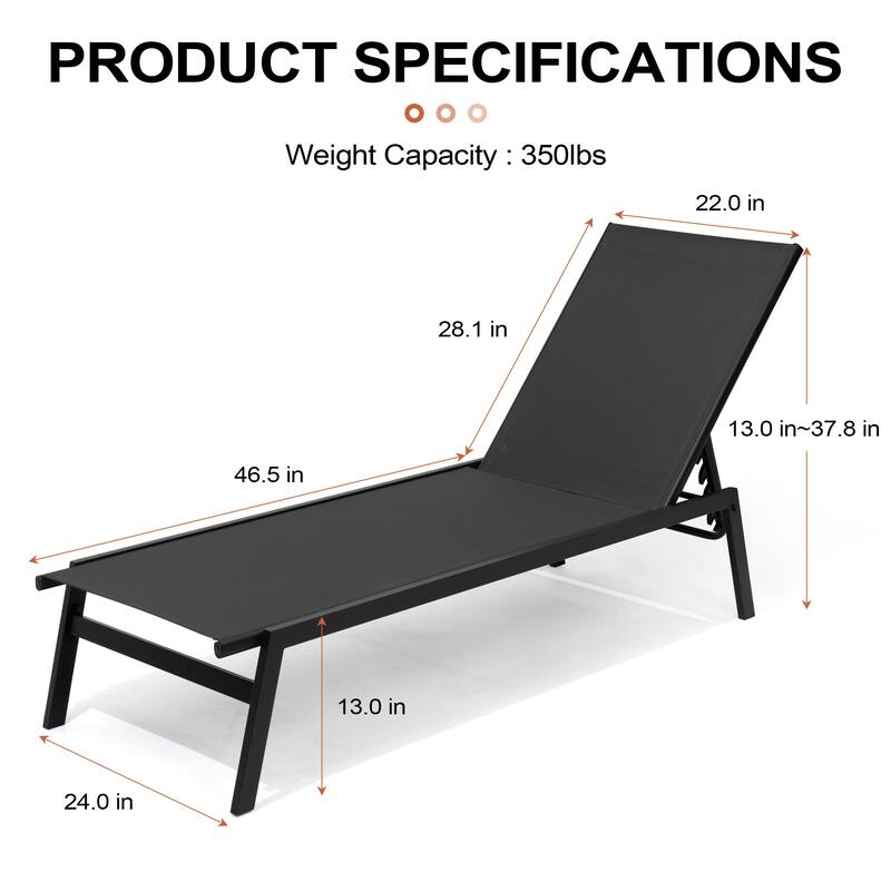 Crestlive Products Outdoor Patio Adjustable Stackable Chaise Lounges Chairs with Arms (Set of 2/4 )