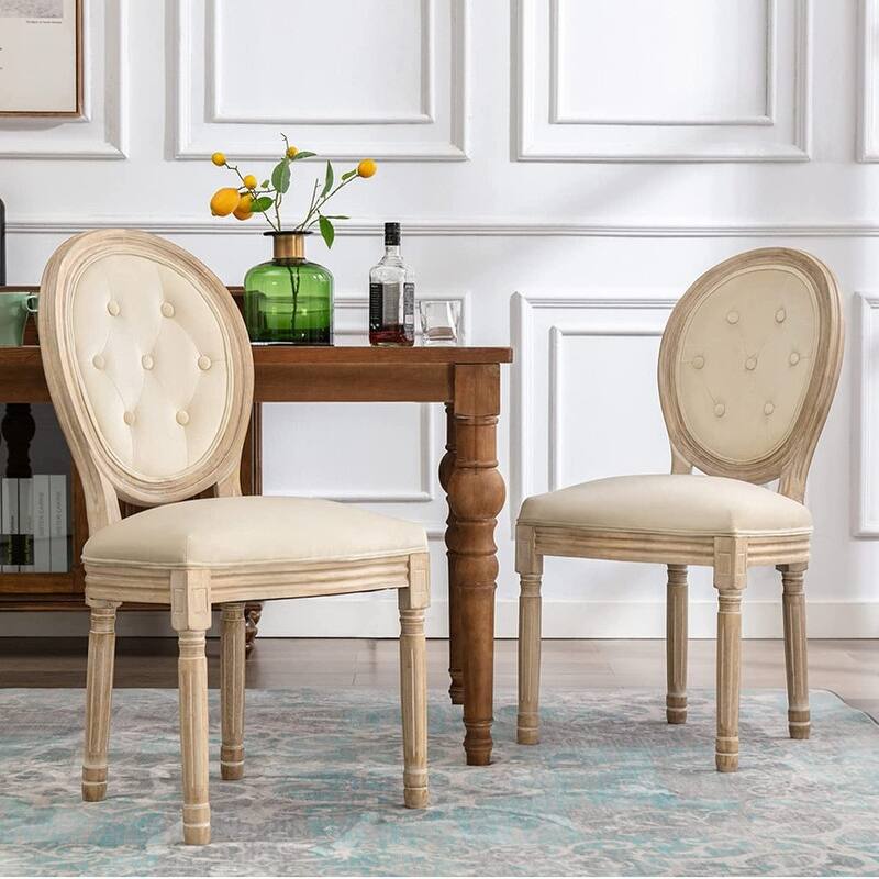 French Country Dining Chairs Set of 2, Rustic Farmhouse Upholstered