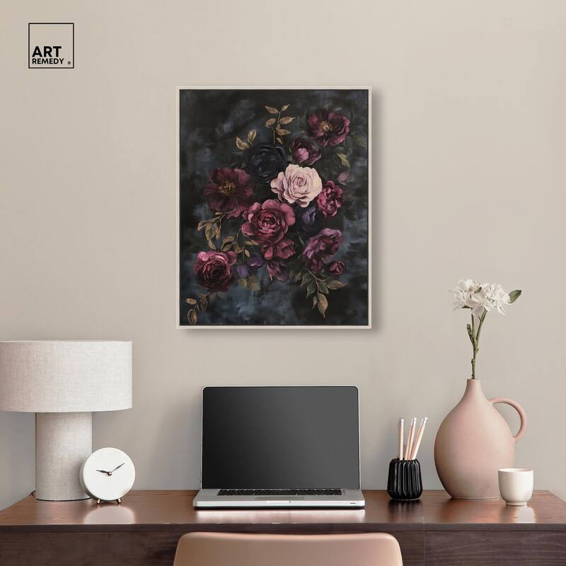 Vintage Dark Roses Canvas by Art Remedy