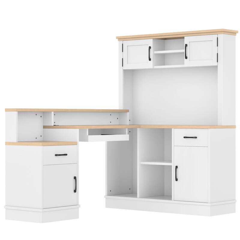 L-Shaped Computer Desk with outlet, Drawers, Bookshelf, Modern Corner Desk, L-Shaped Study Table Writing Desk