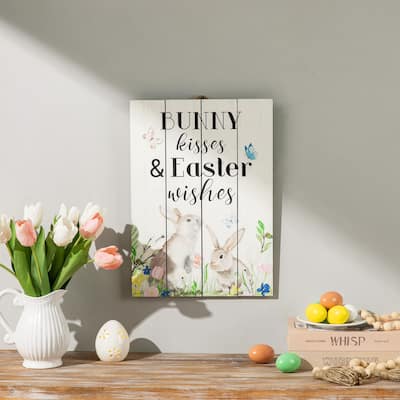 Glitzhome 18"H Happy Easter Wooden Bunny Art Sign Wall Decor