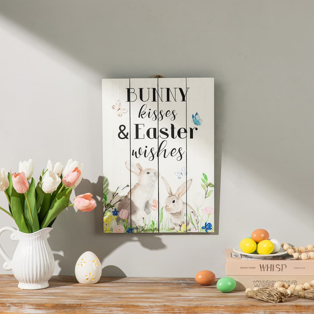 Glitzhome 18"H Happy Easter Wooden Bunny Art Sign Wall Decor