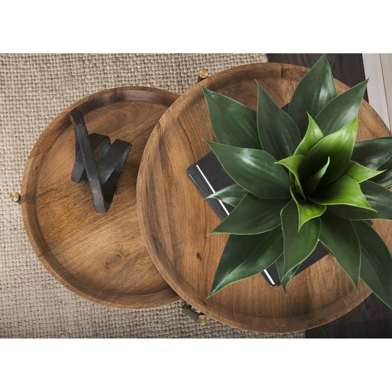 Marquisa Brown Solid Wood With Black Iron Base Nesting Side Tables (Set of 2) - 22.5L x 22.5W x 20.8H