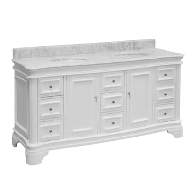 KitchenBathCollection Katherine 72" Double Bathroom Vanity with Carrara Marble Top