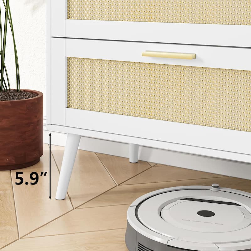 Modern Rattan 6-Drawer Dresser with Gold Handles