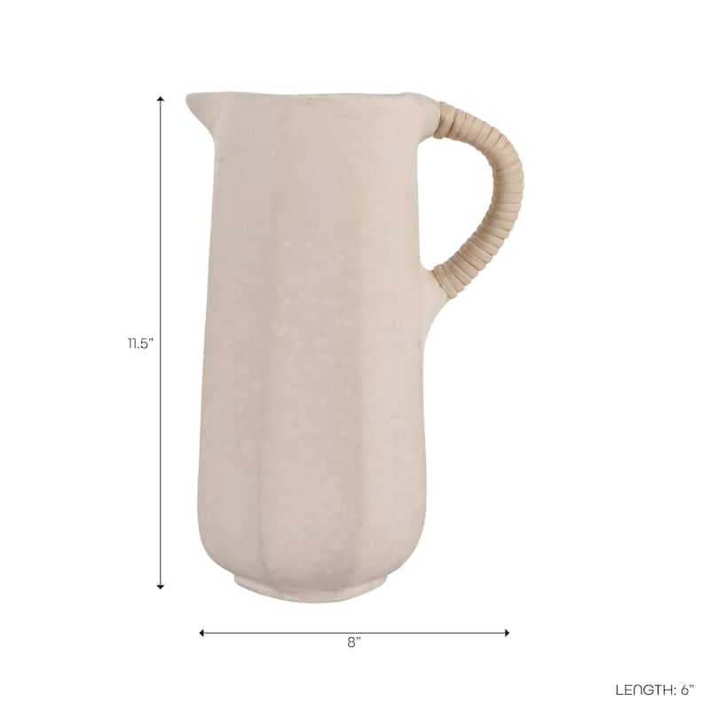 Pottery Vase with Woven Rattan Handle - Tall Flower Vase