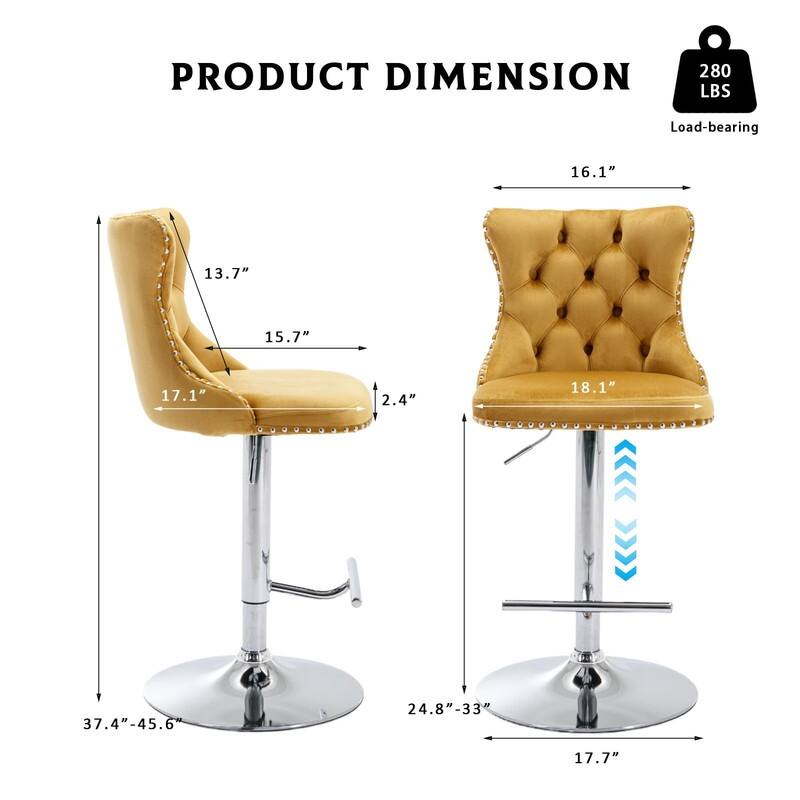 Velvet Upholstered Nailheads Tufted Swivel Bar Stools (Set of 6)