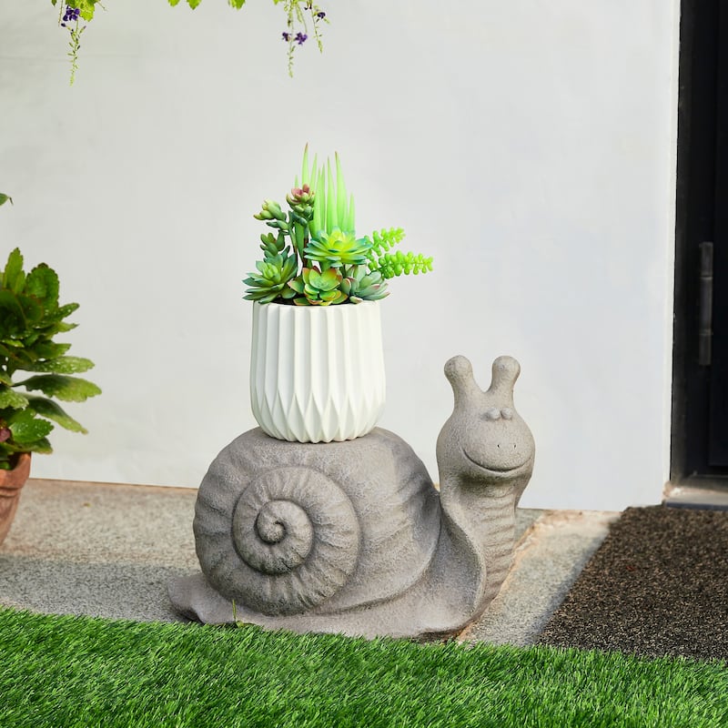 Glitzhome 20"H MGO Concrete Mermaid On Rocks Coastal Sculpture Poolside Garden Statue - Snail