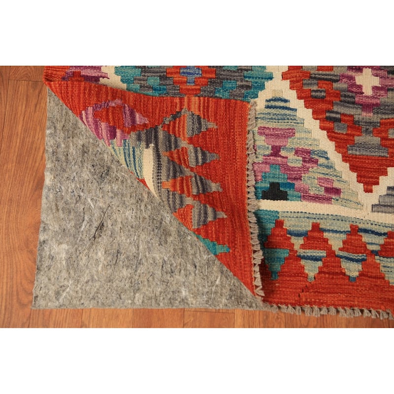 Geometric Kilim Oriental Rug Hand-Woven Tribal Wool Carpet - 8'1"x 9'5"