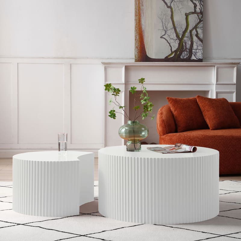 Modern Round End Nesting Coffee Table Set for Living Room (Set of 2) No Assembled