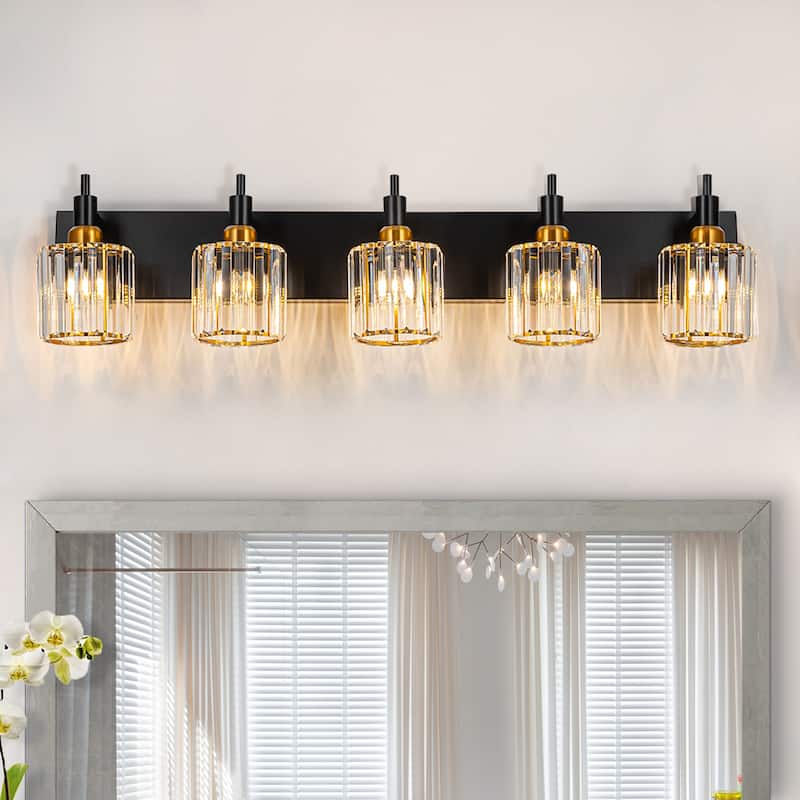 3/4/5-Light Modern Glam Dimmable Cylinder Crystal Wall Light Bathroom Vanity Light