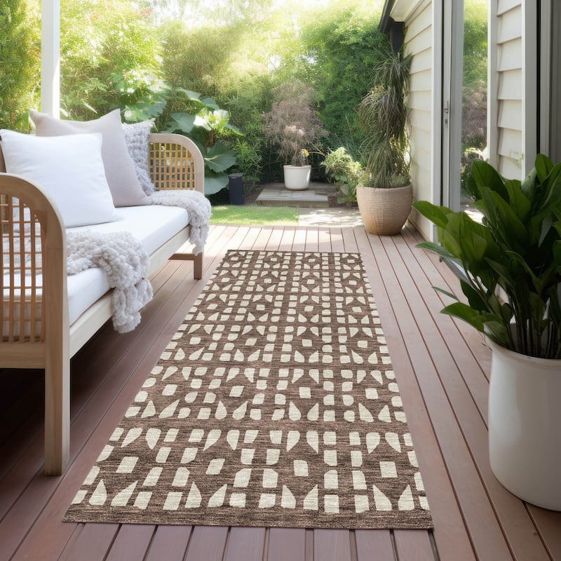 Machine Washable Indoor/ Outdoor Contemporary Imprints Chantille Rug - Brown - 2'3" x 7'6"