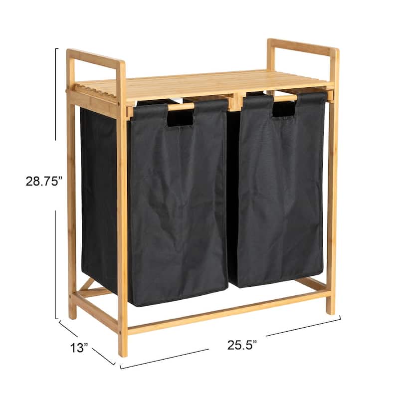 Household Essentials Bamboo Pull Out Double Hamper with Shelf - 25.4"L x 13.0"W x 28.7"H