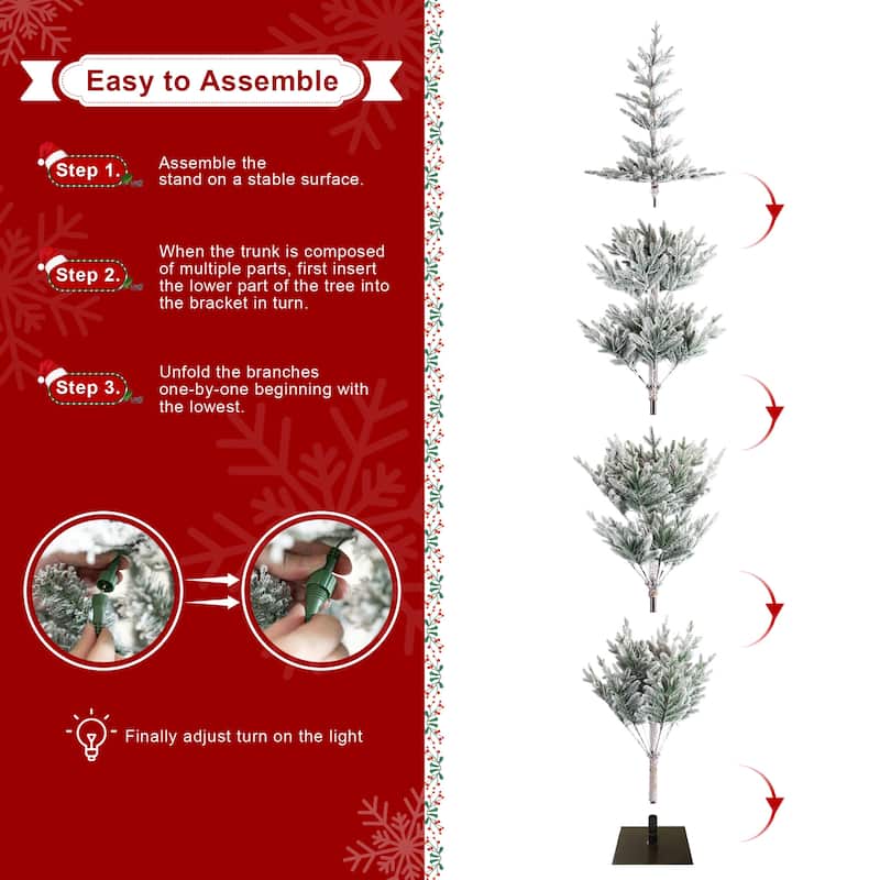 Glitzhome 6ft/7ft/9ft Deluxe Pre-Lit Flocked Slim Fir Artificial Christmas Tree with Warm White Lights