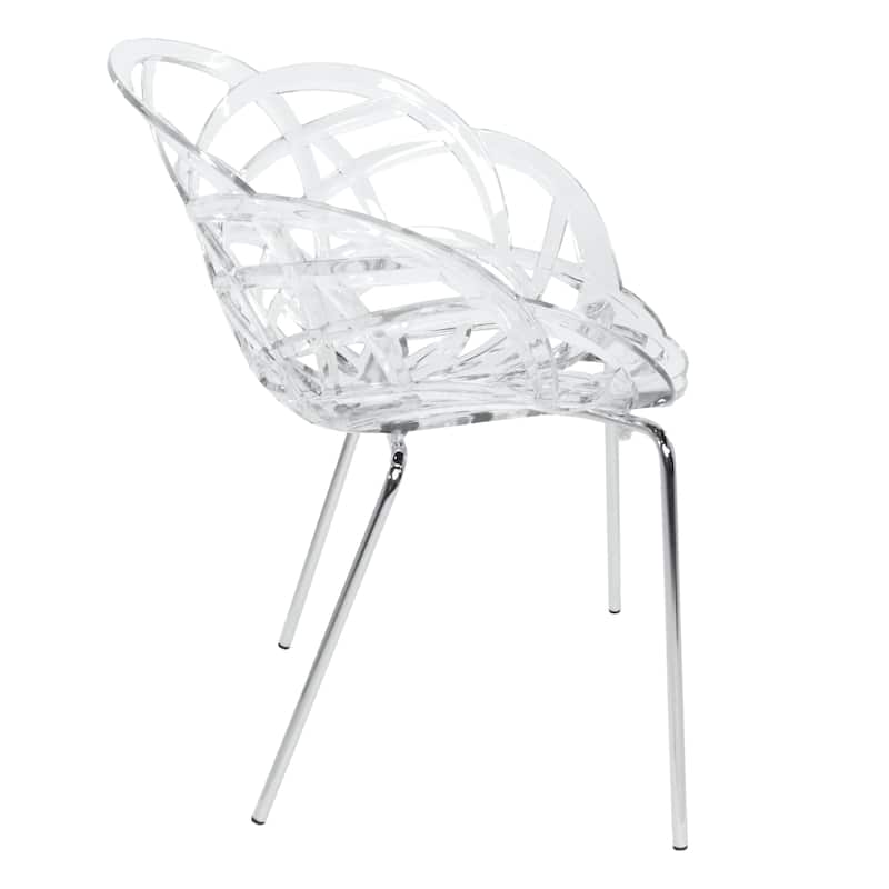 Furnish Theory Fleur-ML Stackable Dining Armchairs Arm Chairs Anti-UV Polycarbonate Shell & Chrome-Plated Steel Legs (Set of 2)