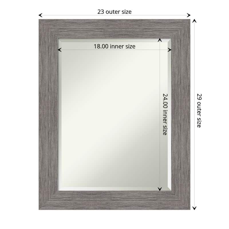 Beveled Bathroom Wall Mirror - Pinstripe Frame - Outer Size: 23 x 29 in - Pinstripe Plank Grey