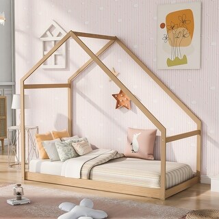 Modern Style Pine Wood Twin Size Wooden House Bed, Versatile Design, Can Be Decorated