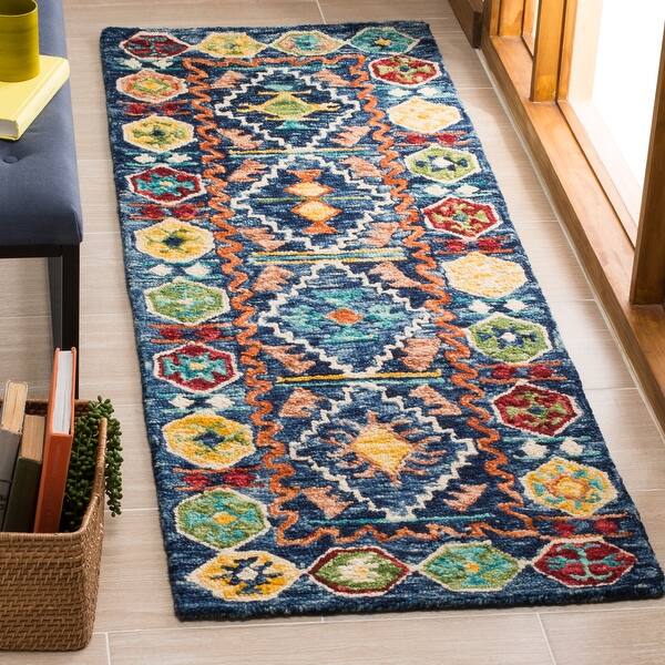 Navy 4' x 6' Red Safavieh Aspen Collection APN510N Handmade Boho Wool Area Rug Navy 4' x 6' Red Safavieh Aspen Collection APN510N Handmade Boho Wool Area Rug