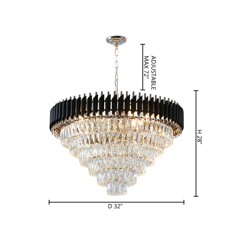 16-Light Chrome And Black Chandelier With Clear Crystals