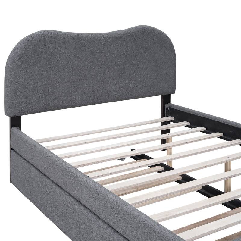 Upholstered Platform Bed with Wood Supporting Feet and Twin Size Trundle