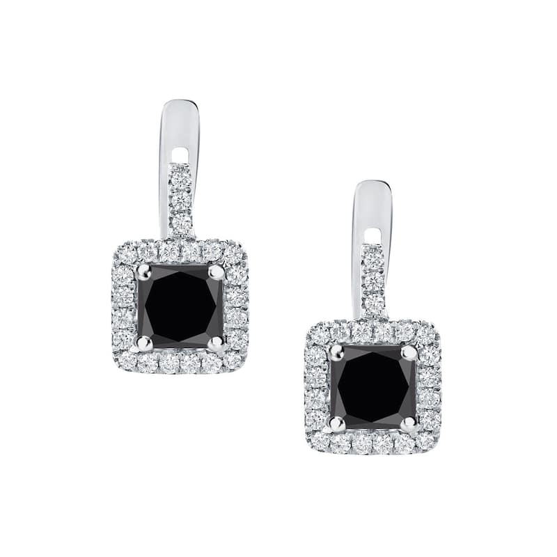 Auriya 14k Gold 2 2/5ctw Princess-cut Black Diamond Halo Dangle Earrings