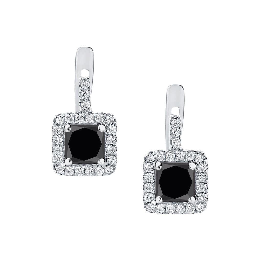Auriya 14k Gold 2 2/5ctw Princess-cut Black Diamond Halo Dangle Earrings