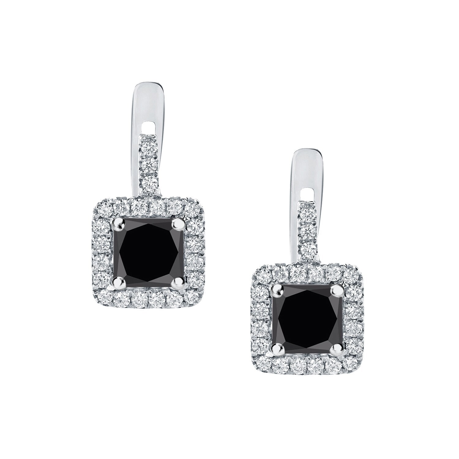 Auriya 14k Gold 2 2/5ctw Princess-cut Black Diamond Halo Dangle Earrings