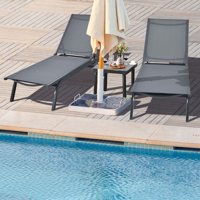 2PCS Outdoor Lounge Chair Chaise Recliner Aluminum Fabric Adjustable