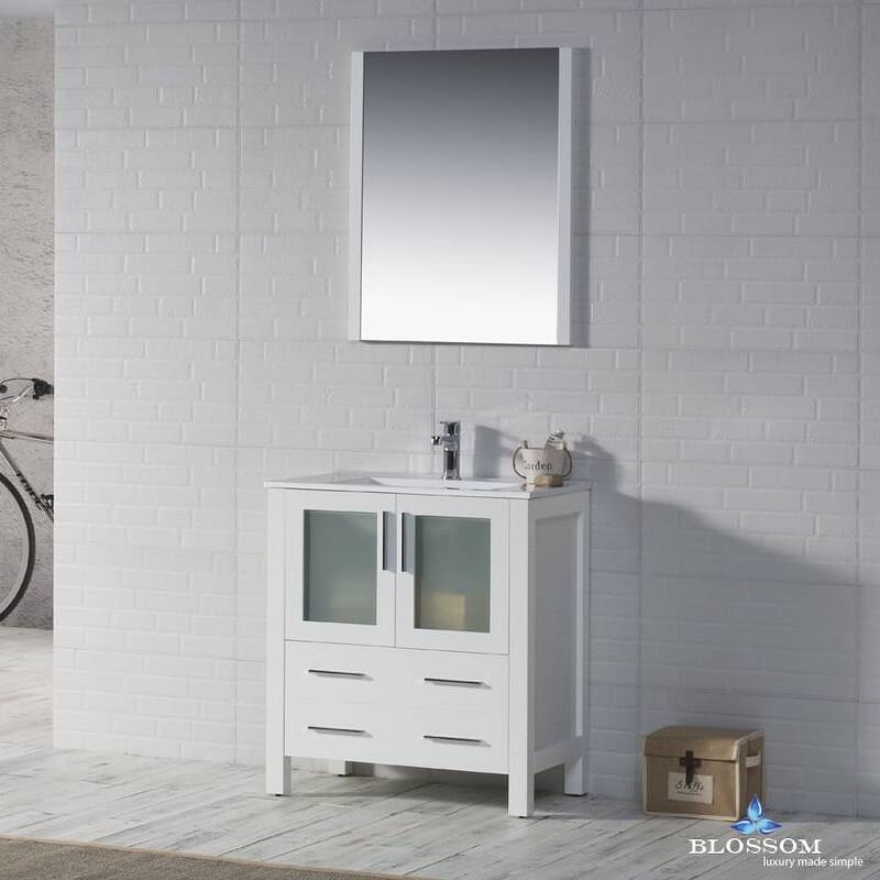 Blossom 30" Bathroom Vanity with Ceramic Sink and Matching Mirror - Glossy White