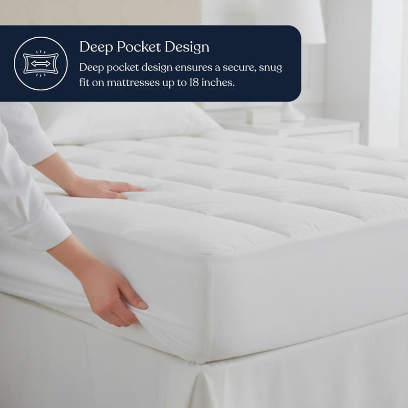 Delara 100% Waterproof 2 IN 1 Mattress Protector & Mattress Pad-Quilted Fitted Down Alternative Mattress Pad Cover - White