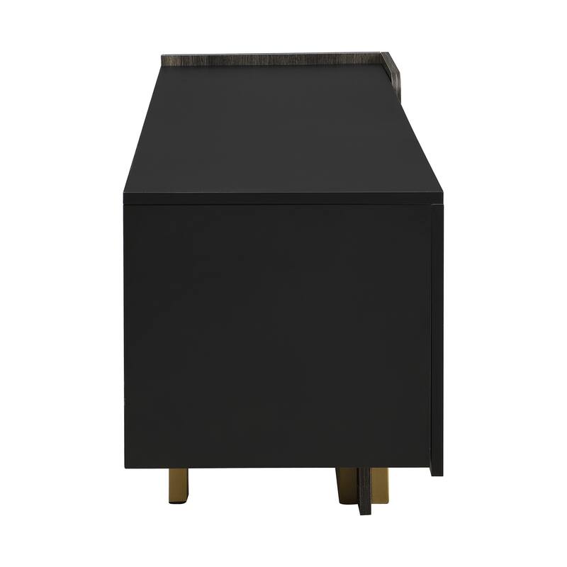 Anmytek Modern 66.7" Inch TV Stand with Gold Accents - Black Media Console with Drawer and Adjustable Shelves