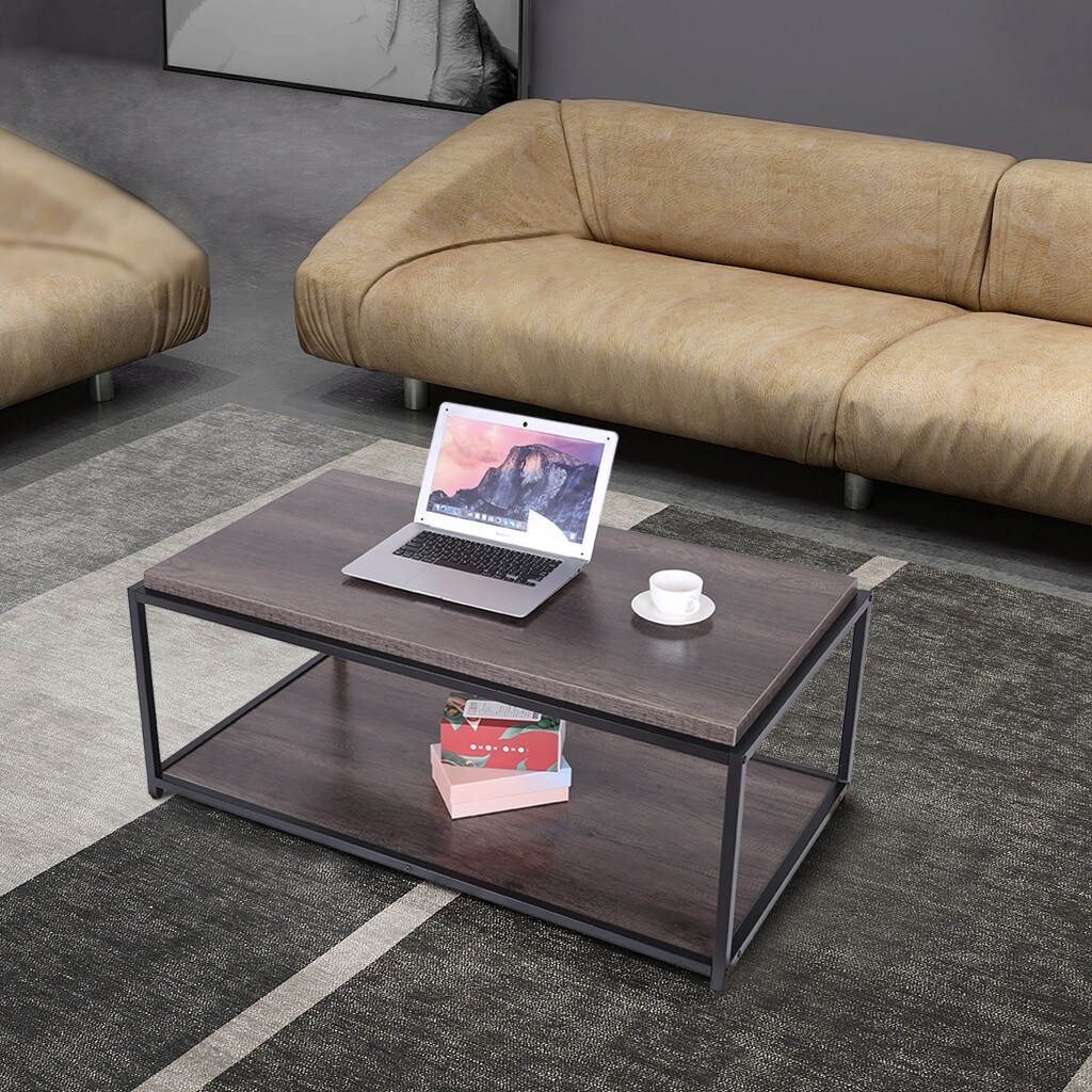 Shop Sturdy Metal Legs Wooden Coffee Tables For Living Room 2 Layer 46 46x25 98x25 98 Inch Overstock 32200365