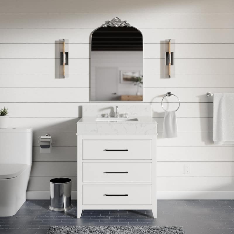 KitchenBathCollection Kensington 30" Bathroom Vanity with Engineered Marble Top - White