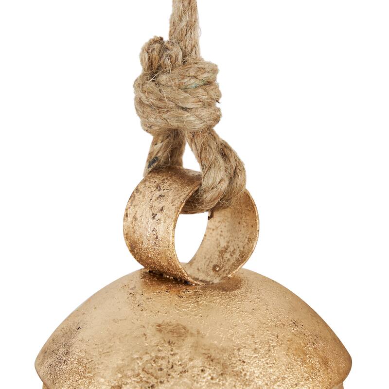 Gold, Gray, Bronze, Black or Red Metal Tibetan Inspired Decorative Cow Bells with Jute Hanging Rope (Set of 3)