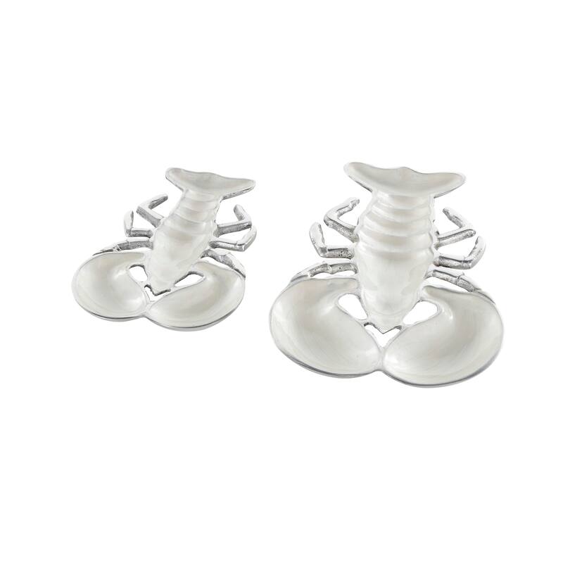 Silver, Blue or Teal Aluminum Enameled Lobster Tray with Silver Metal Exterior (Set of 2)