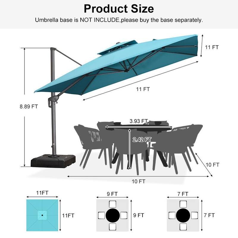 PURPLE LEAF Patio Cantilever Umbrella with 360 Degree Rotation UV Protection