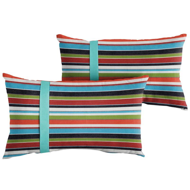 Sorra Home Sunbrella Outdoor Single Large Flange Pillow Set of 2 - Sunbrella - Carousel Confetti/Canvas Aruba - 14 in H x 24 in W x 6 in D