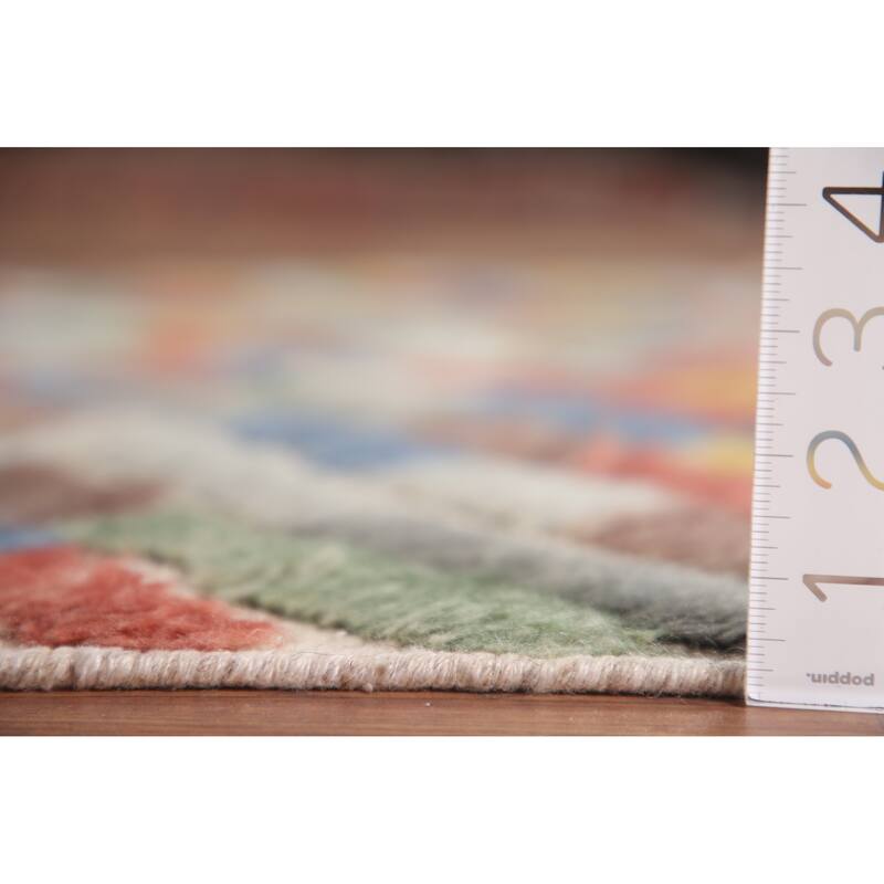 Hand Knotted Oriental 100% Wool Carpet Modern Stripe Multi-Colored Abstract Area Rug - 7' 9'' X 5' 8''