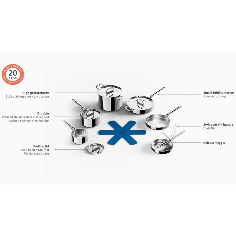 Joseph Joseph Space Steel 10-piece Stainless Steel Cookware Set with Folding Handles