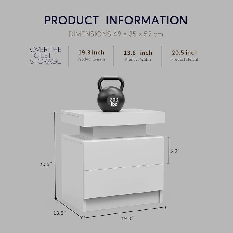 LED Nightstand with 2 Drawers for Bedroom