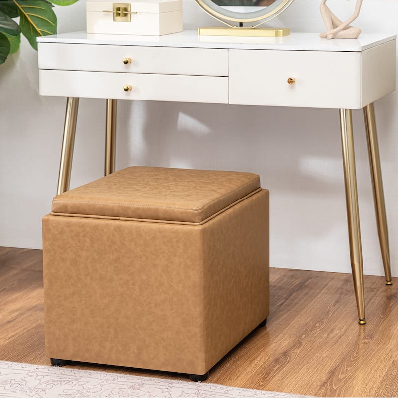 Adeco Storage Ottoman With Tray
