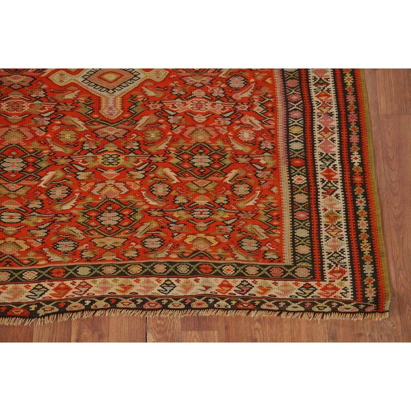 Vegetable Dye Kilim Senneh Antique Persian Rug Hand-Woven Wool Carpet - 4'2" x 6'10"